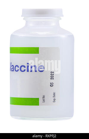 Isolierte Impfung (Impfung) Medizin Flasche auf weißem Hintergrund Stockfoto