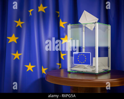 Urne mit der Europäischen Union EU-Flagge. 3D-Darstellung Stockfoto