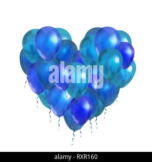 Viel blaue Luftballons in Herzform isoliert auf weißem Stock Vektor