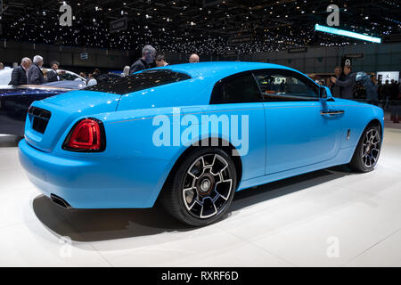 Genf, Schweiz - 6. MÄRZ 2019: Rolls-Royce Wraith Auto auf dem 89. Internationalen Automobilsalon in Genf präsentiert. Stockfoto