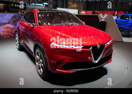 Genf, Schweiz - 6. MÄRZ 2019: Neue Alfa Romeo Tonale SUV Auto reveiled auf dem 89. Internationalen Automobilsalon in Genf. Stockfoto