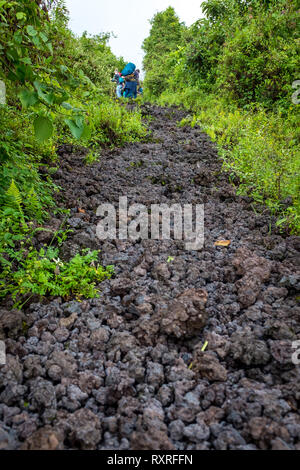 Wanderer Climbing Mount Nyiragongo in der Demokratischen Republik Kongo Stockfoto