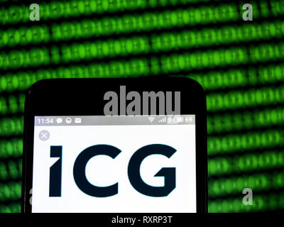 In der Ukraine. 10 Mär, 2019. International Capital Group, LLC Firmenlogo auf ein smart phone gesehen angezeigt. Quelle: Igor Golovniov/SOPA Images/ZUMA Draht/Alamy leben Nachrichten Stockfoto