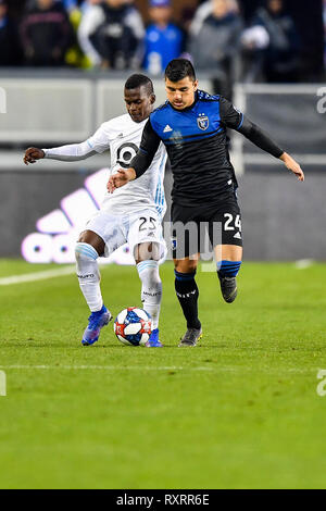 San Jose, Kalifornien, USA. 9 Mär, 2019. Während der MLS-Spiel zwischen Minnesota Vereinigten und die San Jose Earthquakes bei Avaya im Stadion in San Jose, Kalifornien. Chris Brown/CSM/Alamy leben Nachrichten Stockfoto