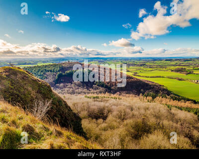 Die Aussicht von oben von Sutton Bank in Richtung Motorhaube Hill, Hambleton Hills, North Yorkshire, UK., Hambleton Hills, North Yorkshire, UK. Stockfoto