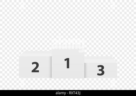 Realistische Vector3d White Siegertreppchen Closeup isoliert auf Transparenten Hintergrund. Sieg, Podest. Ersten, zweiten, dritten Platz. Design Stock Vektor