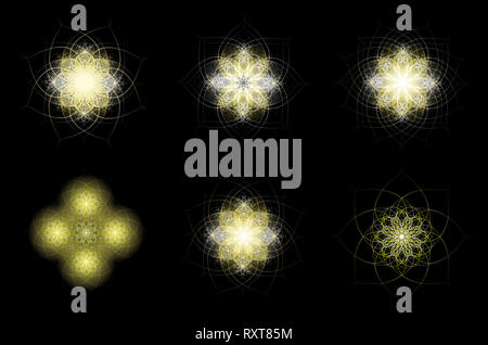 Eingestellt von Zierpflanzen glänzend Mandalas in verschiedenen Formen Stockfoto