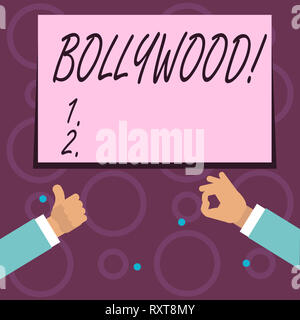 Konzeptionelle Hand schreiben Bollywood angezeigt. Begriff Sinne Hollywood Film Entertainment Kino Stockfoto
