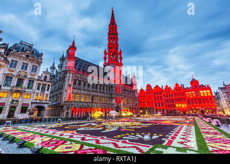 Brüssel, Belgien. Grand Place während Blütenteppich Festival 2018. Das Thema dieses Jahres war Mexiko.