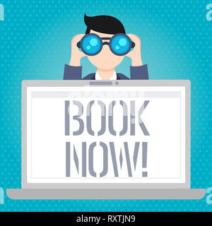 Wort schreiben Text Jetzt buchen. Business foto Präsentation machen Sie eine Reservierung im Hotel Flug Unterkunft Stockfoto