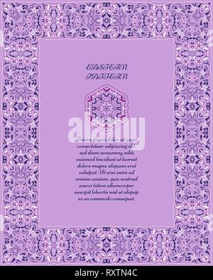 Rechteckiger Rahmen mit reichen Muster im arabischen Stil. Reich verzierte Vignette für Ihr Design Karten, Einladungen. Vector Illustration. Stock Vektor