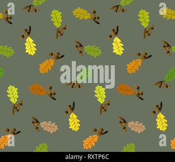 Nahtlose Muster mit Eicheln und Eichenlaub. Vektor-Illustration. Stock Vektor