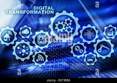 Digitale Transformation Konzept der Digitalisierung von Technology Business Prozesse. Rechenzentrum Hintergrund. Stockfoto