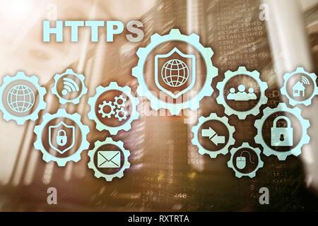 HTTPS. Hypertext Transport Protocol Secure. Technologiekonzept auf dem Server Zimmer Hintergrund. Virtuelle Symbol für Network Security Web Service. Stockfoto