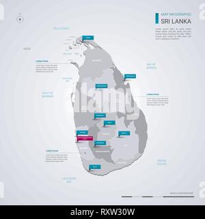 Sri Lanka Vektorkarte mit infografik Elemente, Zeiger markiert. Editierbare Vorlage mit den Regionen, Städten und der Hauptstadt Sri Jayawardenepura Kotte. Stock Vektor