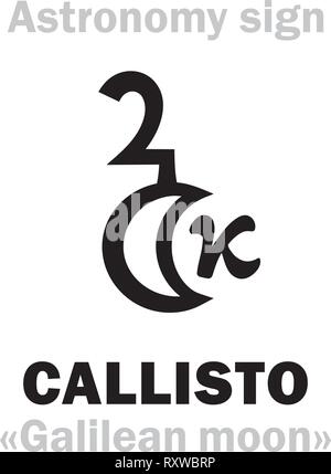 Astrologie Alphabet: CALLISTO ("galileische Mond IV"), einem der vier großen Monde des Jupiter. Hieroglyphischen Zeichen Zeichen (astronomische Symbol). Stock Vektor