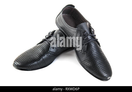 Schwarzer Mann Schuhe classic Casual auf weißem Hintergrund Stockfoto