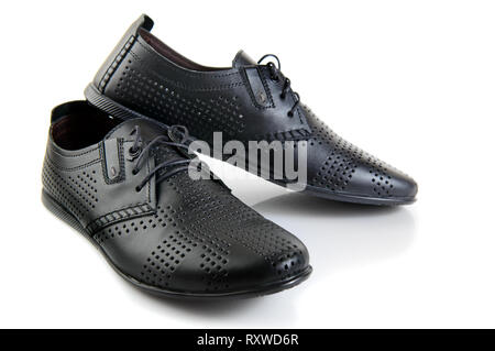 Schwarzer Mann Schuhe classic Casual auf weißem Hintergrund Stockfoto