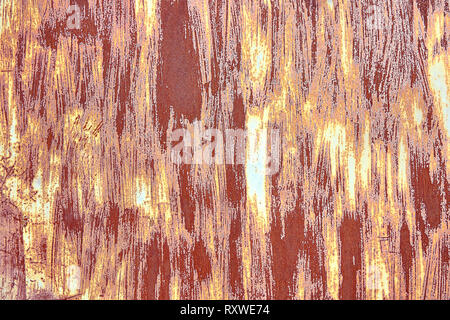 Alte Distressed Brown Terracotta Kupfer Rusty Hintergrund mit groben Textur bunte Einschlüsse. Gebeizt Gradient Grob körnige Oberfläche. Hintergrundbild Stockfoto