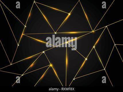 Luxus polygonalen Muster und goldenen Dreiecke Linien mit Beleuchtung auf dunklem Hintergrund. Geometrische low Polygon gradient Formen. Vector Illustration Stock Vektor