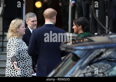 Der Herzog und die Herzogin von Sussex Ankunft in Kanada Haus in London für ein Commonwealth Tag Jugend Ereignis feiert die vielfältigen Gemeinschaft junger Kanadier Leben in London und in Großbritannien. Stockfoto