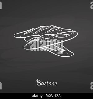 Bastone essen Skizze auf dem Schwarzen Brett. Vektor Zeichnung von Hefe Brot, in der Regel in Italien bekannt. Essen Abbildung Serie. Stock Vektor