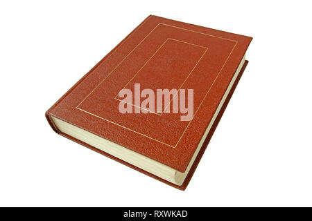 Das Buch ist in einer braunen Deckel auf weißem Hintergrund Stockfoto