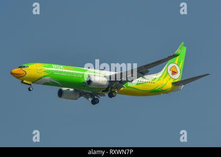 Saigon, Vietnam - Feb 1, 2019. Eine Boeing 737-800 Flugzeug der Nok Air Landung am Flughafen Tan Son Nhat (SGN). Stockfoto