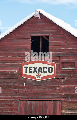 Vintage Texaco Zeichen auf eine alte Scheune in Oregon Wallowa Tal. Stockfoto