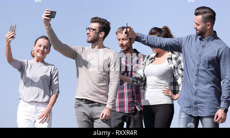 Nahaufnahme. Die jungen Menschen von heute unter selfies sind. Stockfoto