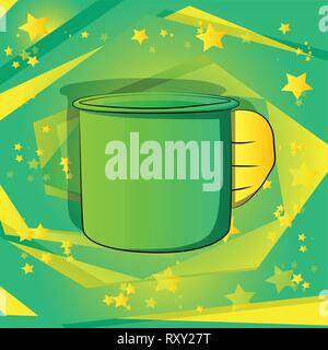 Vektor cartoon Hand, die eine große Tasse. Illustrierte hand auf Comic Hintergrund. Stock Vektor