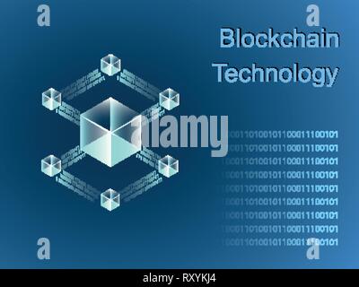 Blockchain Symbol Leitung logo Konzept auf dunklem Hintergrund. Cryptocurrency Daten sign Design. Abstrakte geometrische block Ketten Technologie Business anmelden. Vektor Stock Vektor