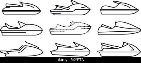 Rennen Jet-ski Symbole gesetzt. Umrisse der Rennen Jet-ski Vector Icons für Web Design auf weißem Hintergrund Stock Vektor