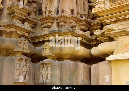 Glyptic, alto - sein Mahnmal - Tempel der Liebe in Khajuraho Stockfoto