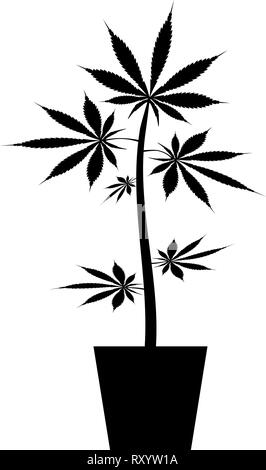 Topf von Marihuana Cannabic im Topf Hanf Symbol Farbe schwarz Vector Illustration Flat Style simple Image Stock Vektor