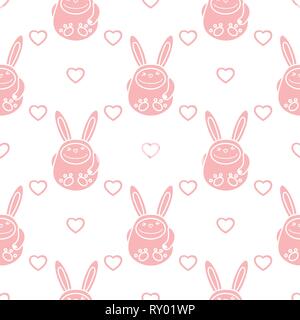 Nahtlose Muster mit cartoon Kaninchen und Herzen. Geburtstag, Valentinstag, Ostern vector Hintergrund. Festliche Hintergrund. Osterhase, Hase, Stock Vektor