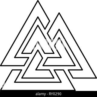 Valknut Symbol schwarz Farbe Umrisse Vektor-illustration Flat Style Bild Stock Vektor