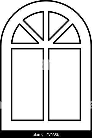 Fensterrahmen semi-Runde am oberen Arch Symbol Fenster schwarze Farbe Umrisse Vektor-illustration Flat Style Bild Stock Vektor