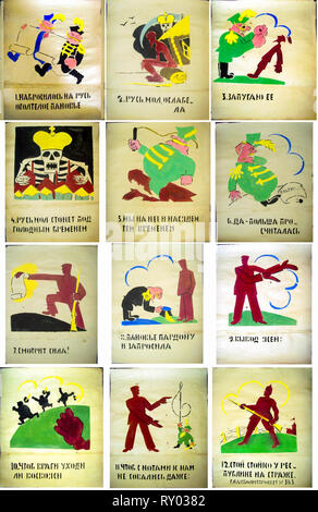 ROSTA Fenster, Stenciled sowjetische Propaganda Poster, eine Riotous Panovie Russland, 1921 angegriffen Stockfoto