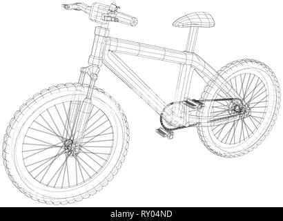 Fahrrad Blaupause. Übersicht Fahrrad auf weißem Hintergrund. Erstellt Abbildung der 3d. Stock Vektor