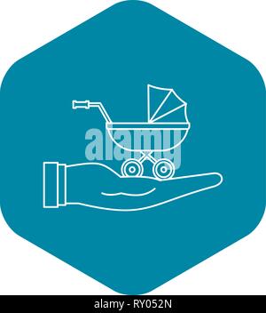 Baby Kinderwagen Schutzsymbol, Umriss-Stil Stock Vektor