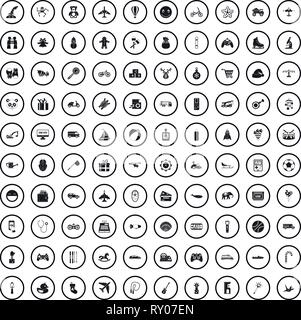 100 Spielwaren für Kinder Icons Set, einfachen Stil Stock Vektor