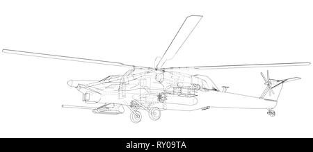Zeichnung der Hubschrauber, Vektor Drahtmodell- Konzept. Erstellt Abbildung der 3d. Die Schichten des sichtbaren und unsichtbaren Linien getrennt sind. Stock Vektor