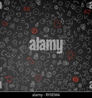 Moderne Technik im Hintergrund Symbole und Piktogramme - Schwarz und Weiss Stock Vektor