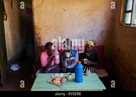 Kenia, Grafschaft, Kericho Kericho, Evaline CHebe, 35 alte, Kaffee picker zu Hause Stockfoto