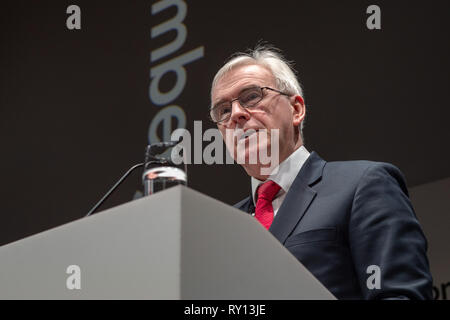 London, Vereinigtes Königreich. 11. März 2019. Schatzkanzler John McDonnell gibt einen pre-Feder Erklärung Rede vor Führungskräften bei Bloomberg in London. Credit: Peter Manning/Alamy leben Nachrichten Stockfoto