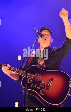 Glasgow, UK. 10 Mär, 2019. Travis Denning führt auf dem Land zu Land Musikfestival auf der Hydro-Arena in Glasgow. Credit: Colin Fisher/Alamy leben Nachrichten Stockfoto