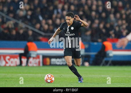 Paris, Frankreich. 6 Mär, 2019. Marquinhos (PSG) Fußball: UEFA Champions League Runde 16 2. bein Übereinstimmung zwischen Paris Saint-Germain 1-3 Manchester United im Parc des Princes Stadion in Paris, Frankreich. Credit: mutsu Kawamori/LBA/Alamy leben Nachrichten Stockfoto