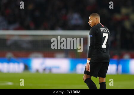 Paris, Frankreich. 6 Mär, 2019. Kylian Mbappe (PSG) Fußball: UEFA Champions League Runde 16 2. bein Übereinstimmung zwischen Paris Saint-Germain 1-3 Manchester United im Parc des Princes Stadion in Paris, Frankreich. Credit: mutsu Kawamori/LBA/Alamy leben Nachrichten Stockfoto