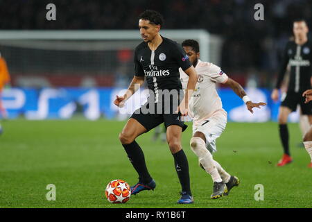 Paris, Frankreich. 6 Mär, 2019. Marquinhos (PSG) Fußball: UEFA Champions League Runde 16 2. bein Übereinstimmung zwischen Paris Saint-Germain 1-3 Manchester United im Parc des Princes Stadion in Paris, Frankreich. Credit: mutsu Kawamori/LBA/Alamy leben Nachrichten Stockfoto